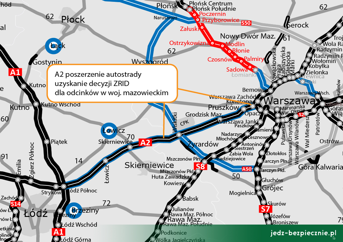 Polskie drogi – wydanie decyzji o Zezwoleniu na realizację inwestycji drogowej, poszerzenie A2 Łódź - Warszawa